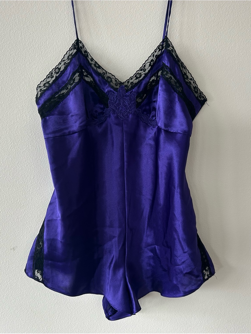 Vintage Victoria's Secret Purple Satin & Black Lace Teddy